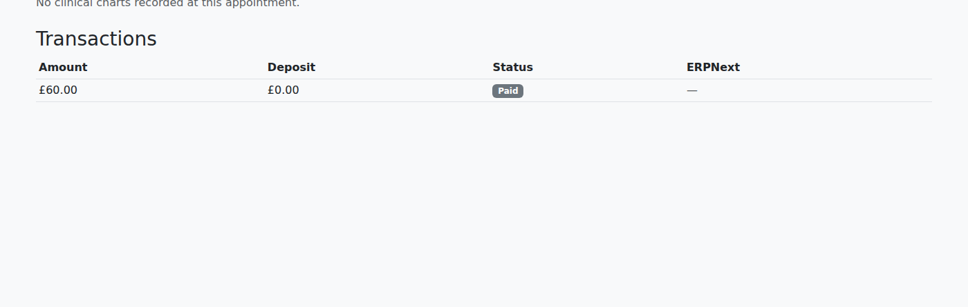 VeriPath Dental — the charge on the appointment it came from: amount, deposit, payment status