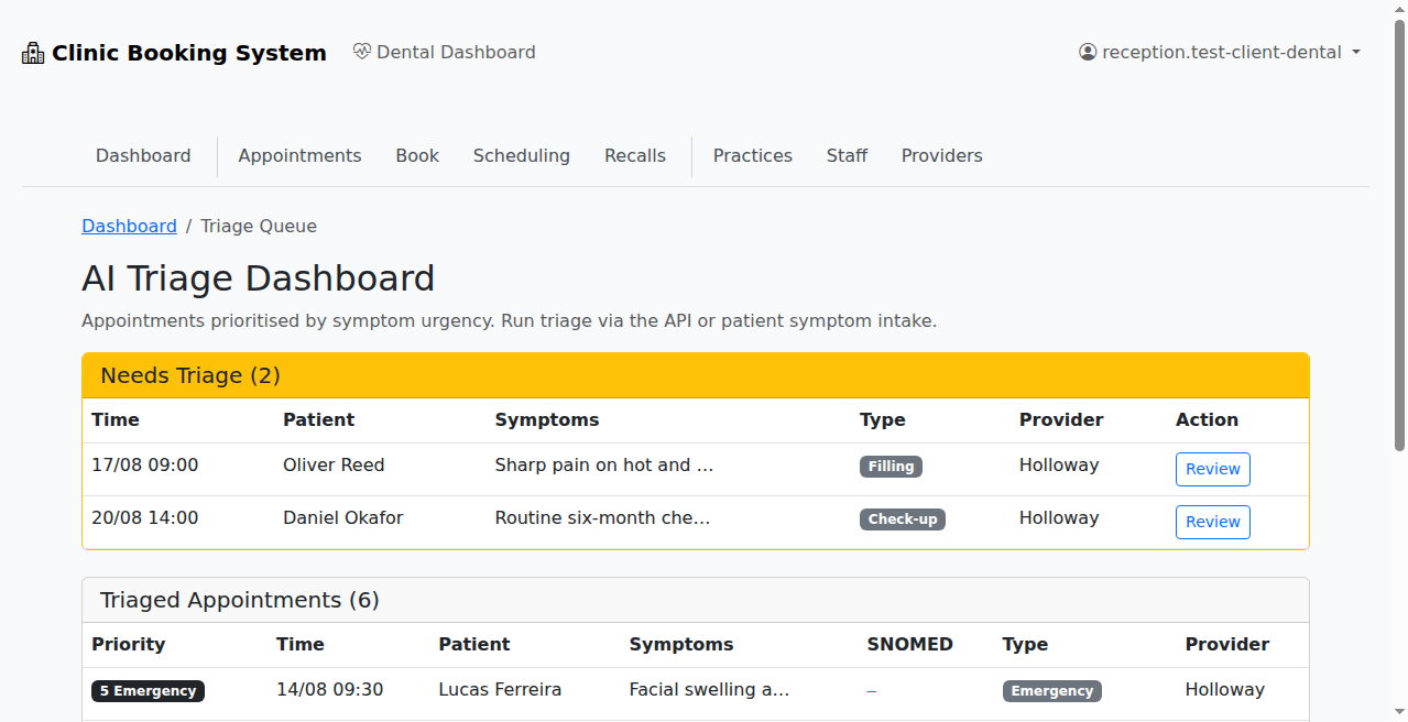 VeriPath Dental — the triage queue, with urgency tiers and review actions