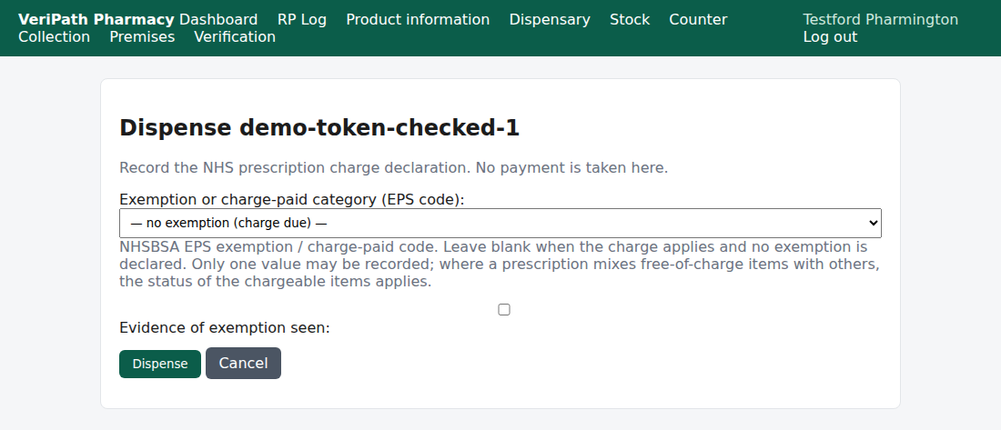 VeriPath Pharmacy — the dispense screen