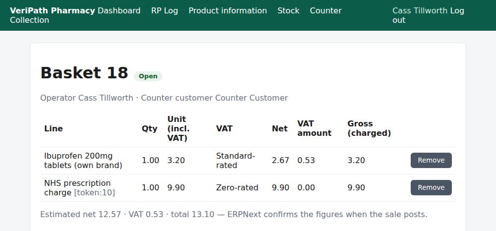 VeriPath Pharmacy — the price the customer pays, with the VAT inside it